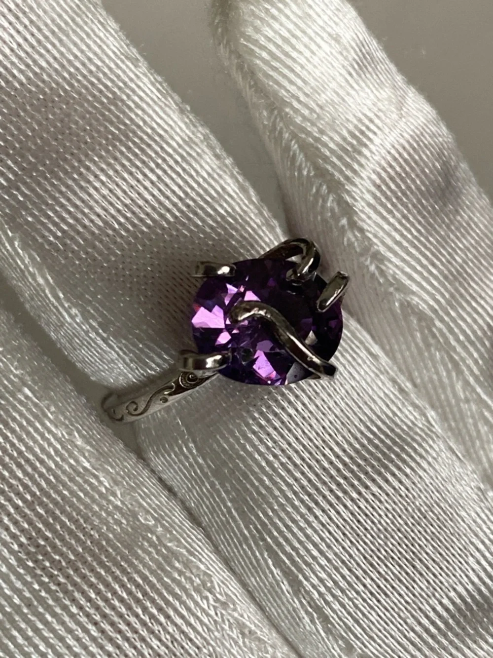 925 Sterling Silver Amethyst Cocktail Ring Serpent Prong Adjustable Ring 2 Ct